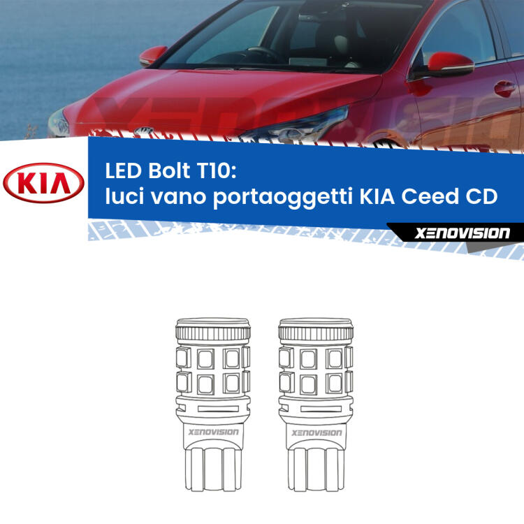 <strong>Luci Vano Portaoggetti LED per KIA Ceed</strong> CD 2018 in poi. Coppia lampade <strong>T10</strong> modello Bolt canbus.