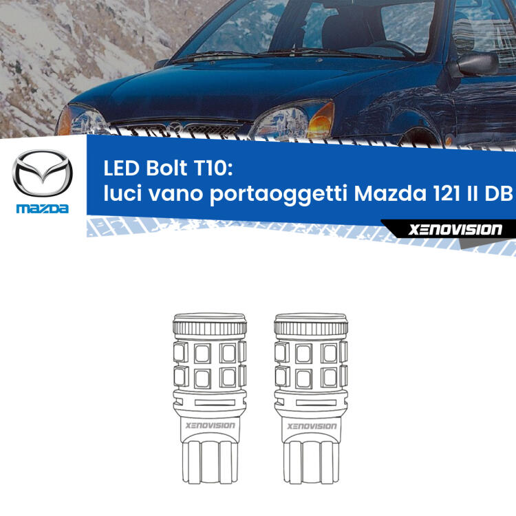 <strong>Luci Vano Portaoggetti LED per Mazda 121 II</strong> DB 1990 - 1996. Coppia lampade <strong>T10</strong> modello Bolt canbus.
