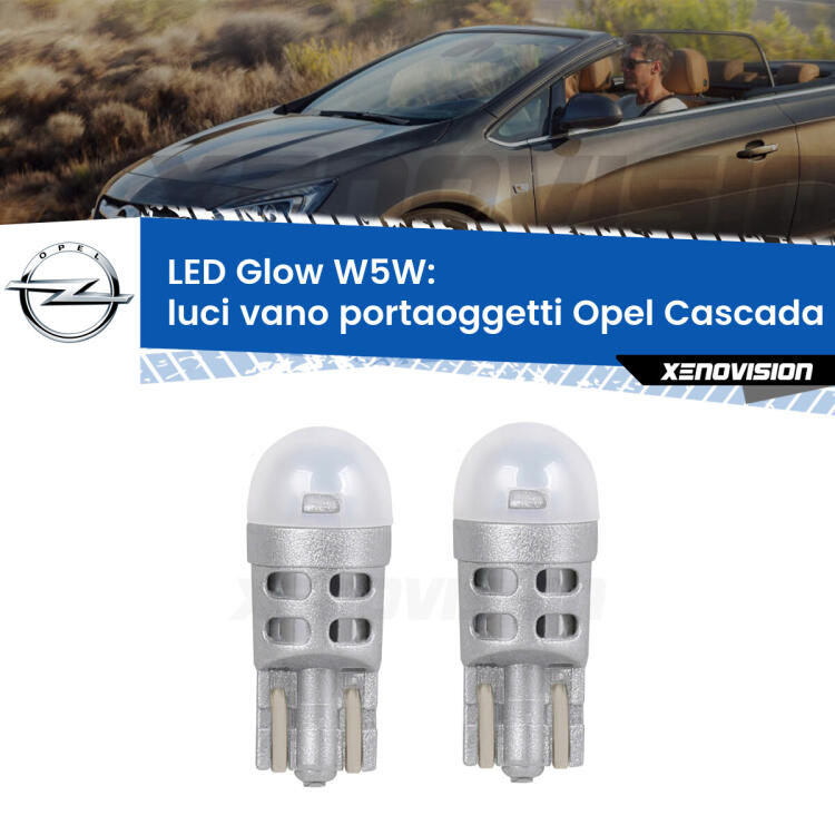 <strong>Luci Vano Portaoggetti LED luce calda per Opel Cascada</strong>  2013 - 2019. Coppia lampade <strong>W5W</strong> modello Glow di Xenovision.