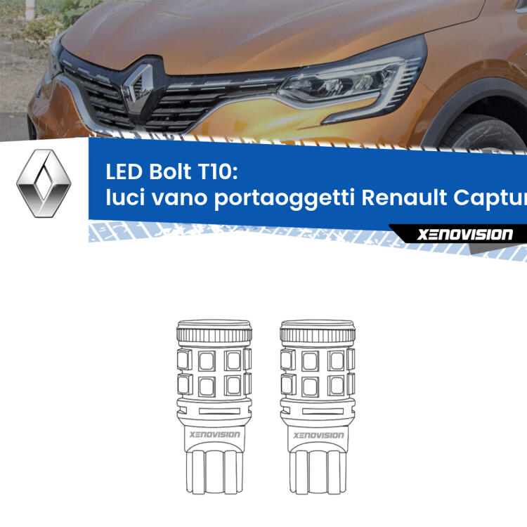 <strong>Luci Vano Portaoggetti LED per Renault Captur II</strong> JB/JE 2019 in poi. Coppia lampade <strong>T10</strong> modello Bolt canbus.