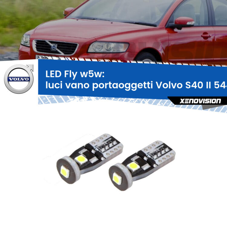 <strong>luci vano portaoggetti LED per Volvo S40 II</strong> 544 2004 - 2012. Coppia lampadine <strong>w5w</strong> Canbus compatte modello Fly Xenovision.