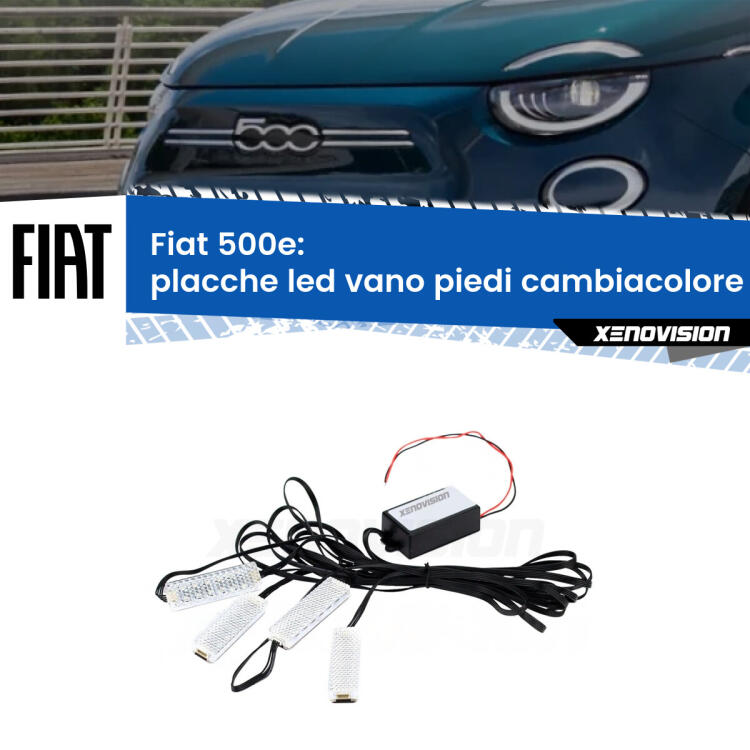 <strong>Kit placche LED cambiacolore vano piedi Fiat 500e</strong>  2020 in poi. 4 placche <strong>Bluetooth</strong> con app Android /iOS.