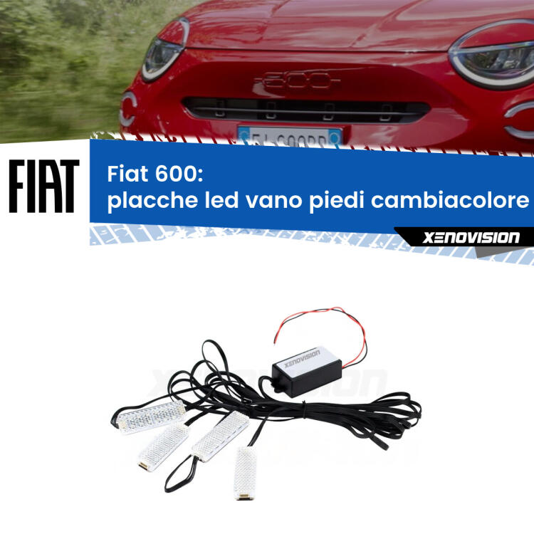 <strong>Kit placche LED cambiacolore vano piedi Fiat 600</strong>  2023 in poi. 4 placche <strong>Bluetooth</strong> con app Android /iOS.