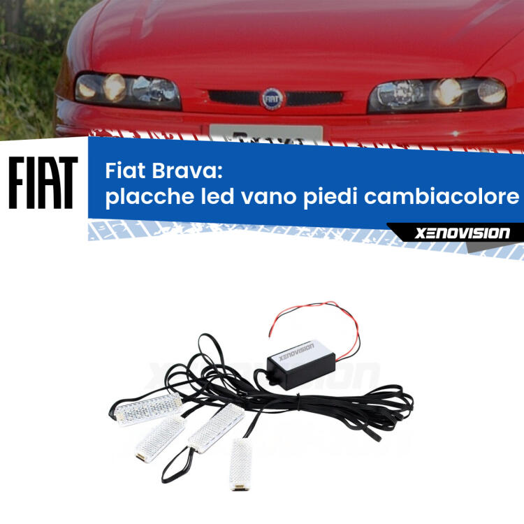 <strong>Kit placche LED cambiacolore vano piedi Fiat Brava</strong>  1995 - 2001. 4 placche <strong>Bluetooth</strong> con app Android /iOS.