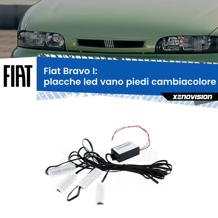 <strong>Kit placche LED cambiacolore vano piedi Fiat Bravo I</strong>  1995 - 2001. 4 placche <strong>Bluetooth</strong> con app Android /iOS.