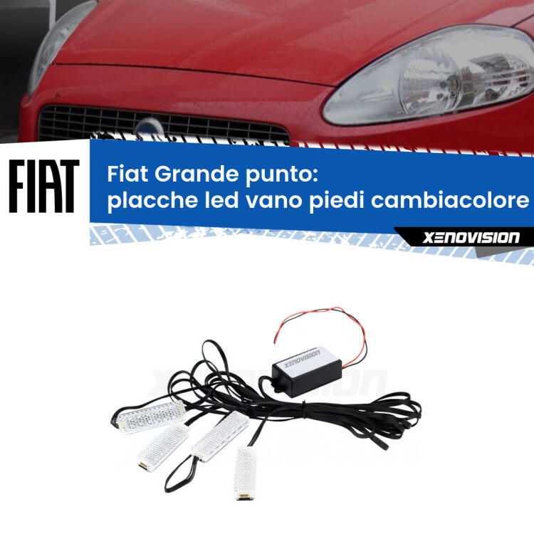 <strong>Kit placche LED cambiacolore vano piedi Fiat Grande punto</strong>  2005 - 2012. 4 placche <strong>Bluetooth</strong> con app Android /iOS.