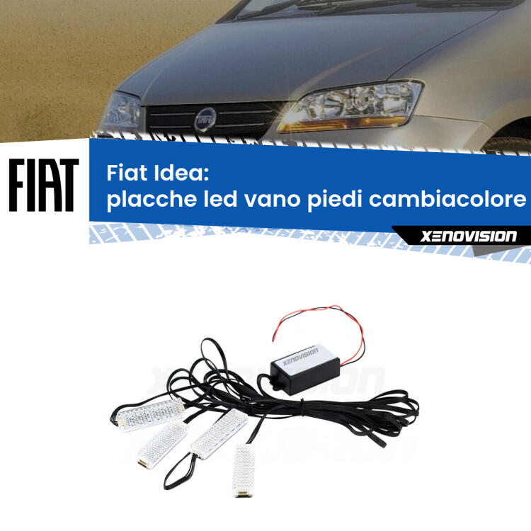 <strong>Kit placche LED cambiacolore vano piedi Fiat Idea</strong>  2003 - 2015. 4 placche <strong>Bluetooth</strong> con app Android /iOS.