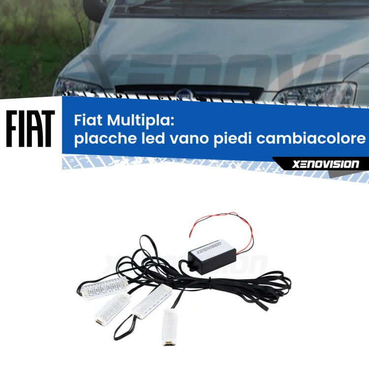 <strong>Kit placche LED cambiacolore vano piedi Fiat Multipla</strong>  1999 - 2010. 4 placche <strong>Bluetooth</strong> con app Android /iOS.