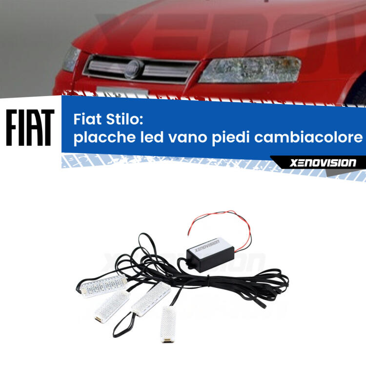 <strong>Kit placche LED cambiacolore vano piedi Fiat Stilo</strong>  2001 - 2006. 4 placche <strong>Bluetooth</strong> con app Android /iOS.