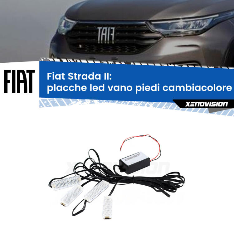 <strong>Kit placche LED cambiacolore vano piedi Fiat Strada</strong> II 2020 in poi. 4 placche <strong>Bluetooth</strong> con app Android /iOS.
