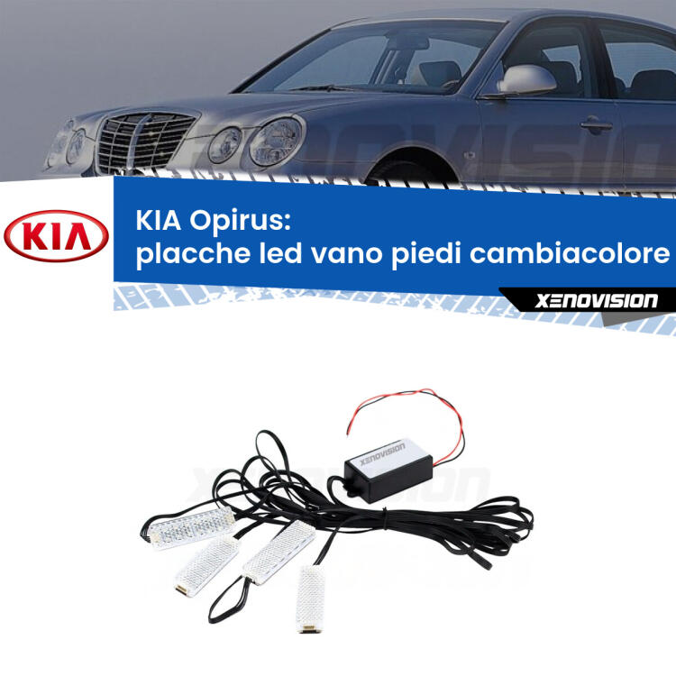 <strong>Kit placche LED cambiacolore vano piedi KIA Opirus</strong>  2003 - 2011. 4 placche <strong>Bluetooth</strong> con app Android /iOS.