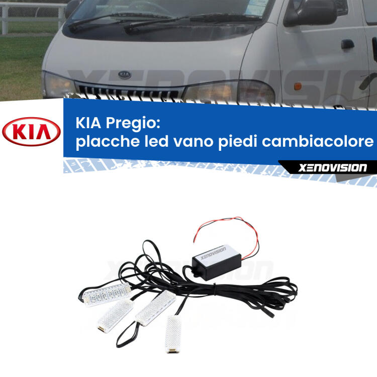 <strong>Kit placche LED cambiacolore vano piedi KIA Pregio</strong>  1995 - 2006. 4 placche <strong>Bluetooth</strong> con app Android /iOS.