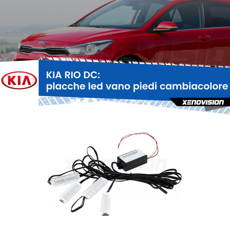 <strong>Kit placche LED cambiacolore vano piedi KIA RIO</strong> DC 1999 - 2004. 4 placche <strong>Bluetooth</strong> con app Android /iOS.