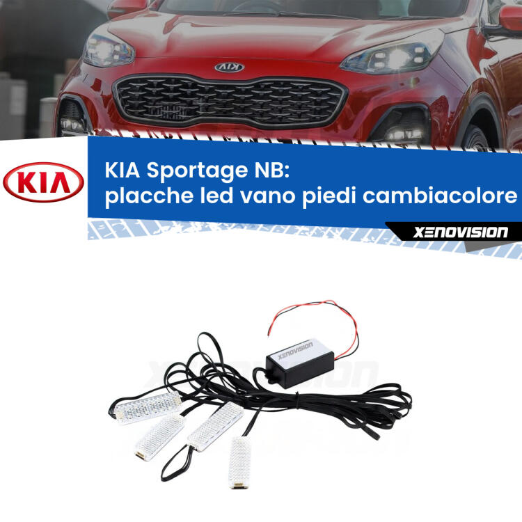 <strong>Kit placche LED cambiacolore vano piedi KIA Sportage</strong> NB 1993 - 2003. 4 placche <strong>Bluetooth</strong> con app Android /iOS.