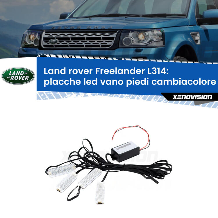 <strong>Kit placche LED cambiacolore vano piedi Land rover Freelander</strong> L314 1998 - 2006. 4 placche <strong>Bluetooth</strong> con app Android /iOS.
