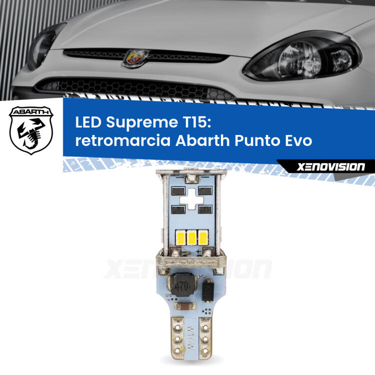 <strong>LED retromarcia per Abarth Punto Evo</strong>  2010 - 2014. 15 Chip CREE 3535, sviluppa un'incredibile potenza. Qualità Massima. Oltre 6W reali di pura potenza.