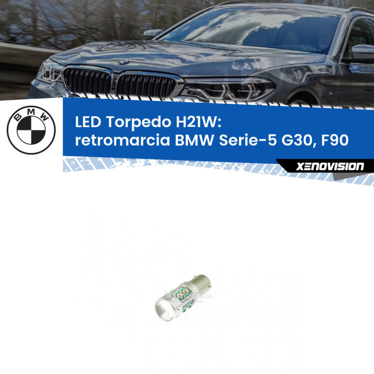 <strong>Retromarcia LED 6000k per BMW Serie-5</strong> G30, F90 2017 in poi. Lampada <strong>H21W</strong> canbus modello Torpedo.