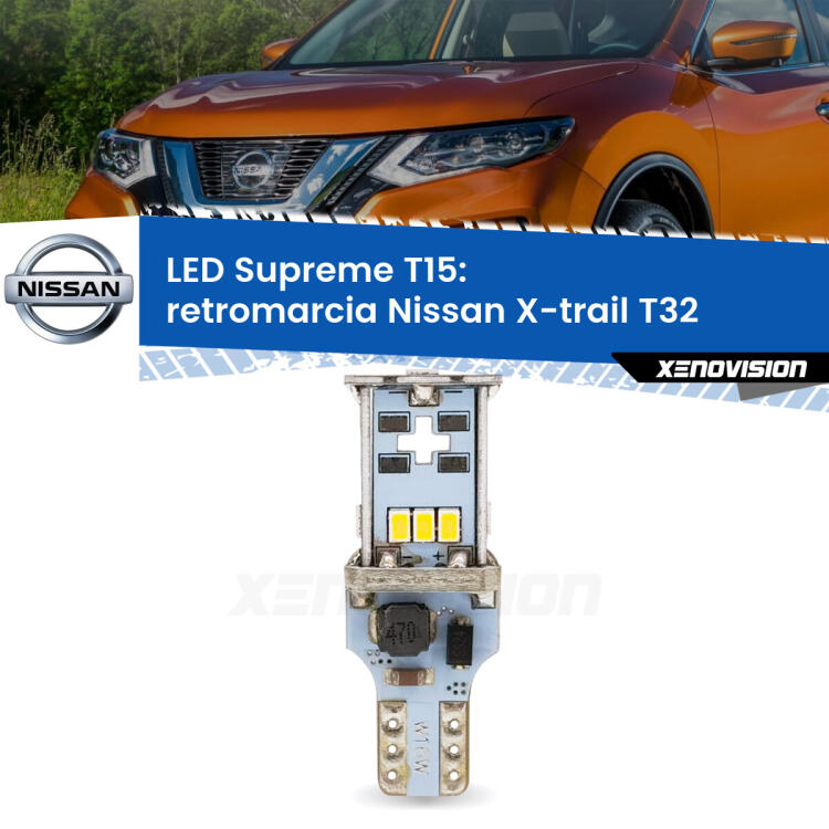 <strong>LED retromarcia per Nissan X-trail</strong> T32 2013 in poi. 15 Chip CREE 3535, sviluppa un'incredibile potenza. Qualità Massima. Oltre 6W reali di pura potenza.