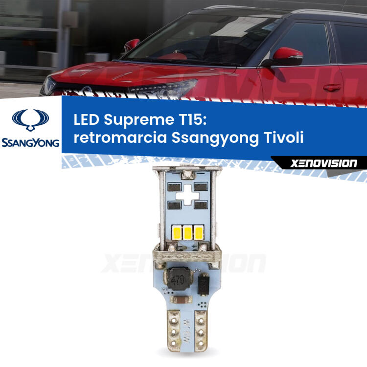 <strong>LED retromarcia per Ssangyong Tivoli</strong>  2015 in poi. 15 Chip CREE 3535, sviluppa un'incredibile potenza. Qualità Massima. Oltre 6W reali di pura potenza.