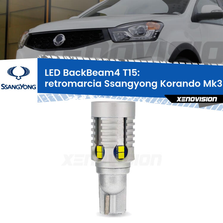 <strong>Retromarcia LED per Ssangyong Korando</strong> Mk3 2013 - 2019. Lampada <strong>T15</strong> canbus modello BackBeam4.