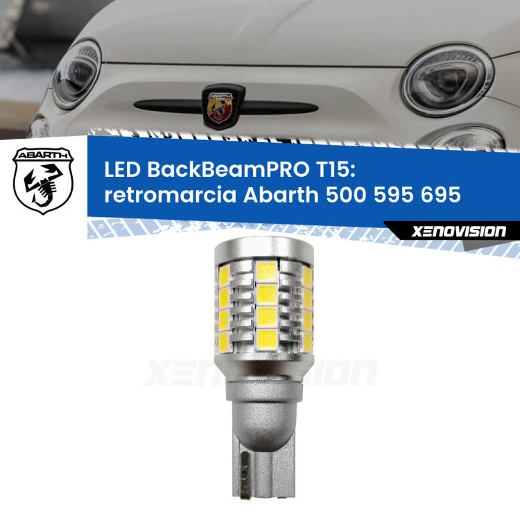 <strong>Luce retromarcia LED per Abarth 500 595 695</strong>  2015 - 2022. Una lampadina <b>T15</b> esageratamente spinta: 15W di potenza, 20 volte più luce delle originali.