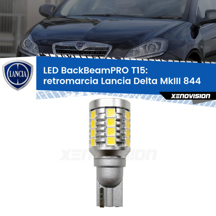 <strong>Luce retromarcia LED per Lancia Delta MkIII</strong> 844 2008 - 2014. Una lampadina <b>T15</b> esageratamente spinta: 15W di potenza, 20 volte più luce delle originali.