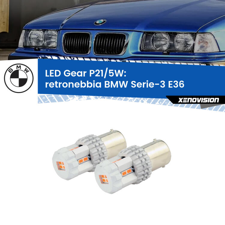 <strong>Retronebbia LED per BMW Serie-3</strong> E36 1990 - 1998. Due lampade <strong>P21/5W</strong> rosse non canbus modello Gear.