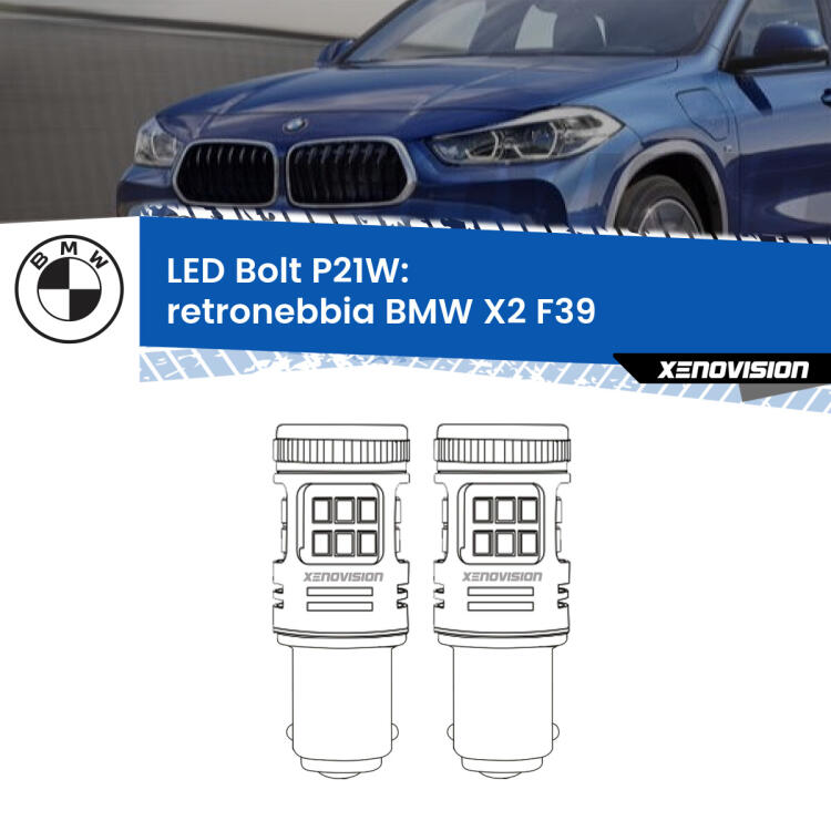 <strong>Retronebbia LED per BMW X2</strong> F39 2017 in poi. Coppia lampade <strong>P21W</strong> modello Bolt canbus.