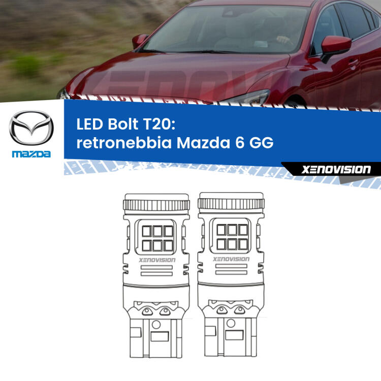 <strong>Retronebbia LED per Mazda 6</strong> GG 2002 - 2007. Coppia lampade <strong>T20</strong> modello Bolt canbus.