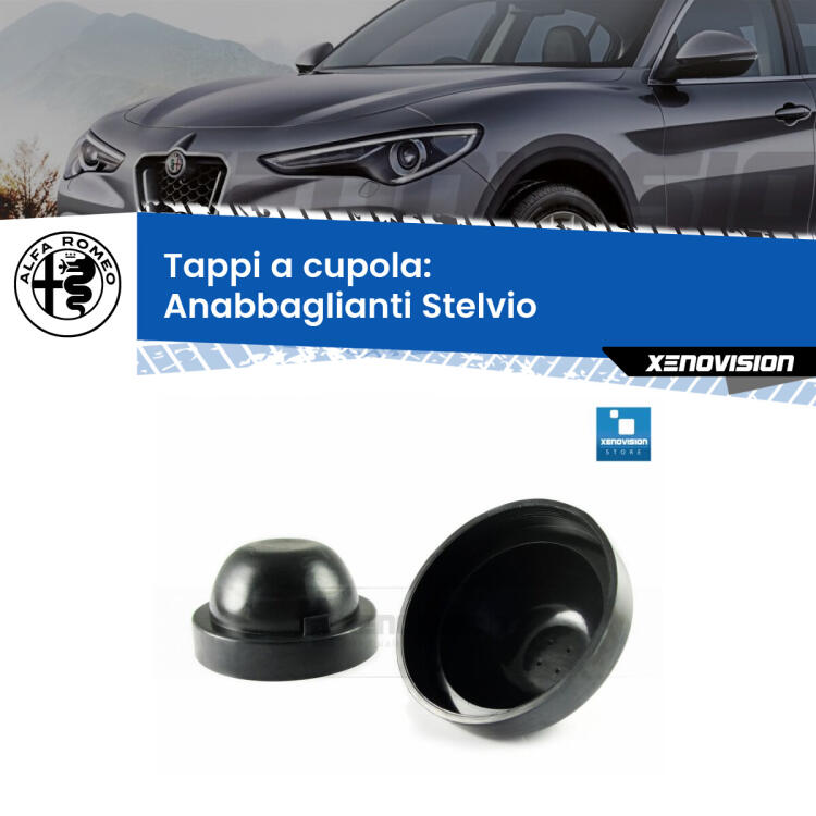 <strong>Tappi coprifaro a cupola</strong> per Anabbaglianti Alfa romeo Stelvio: indispensabili per kit LED a ventola. Evitano il soffocamento ventole e fulminazione del kit LED.