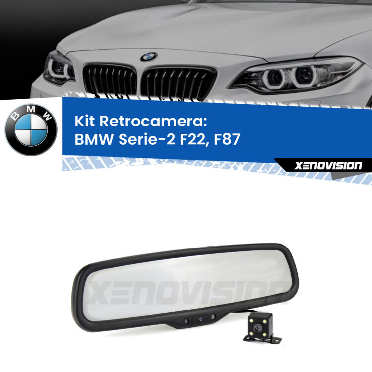 Kit Telecamera Parcheggio e Specchietto retrovisore con display invisibile per BMW Serie-2 F22, F87. Spento è identico all’originale. In retromarcia, l’immagine appare in un riquadro prima invisibile