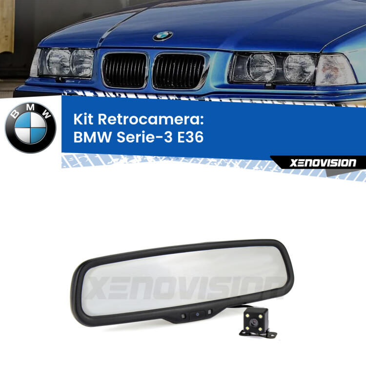 Kit Telecamera Parcheggio e Specchietto retrovisore con display invisibile per BMW Serie-3 E36. Spento è identico all’originale. In retromarcia, l’immagine appare in un riquadro prima invisibile