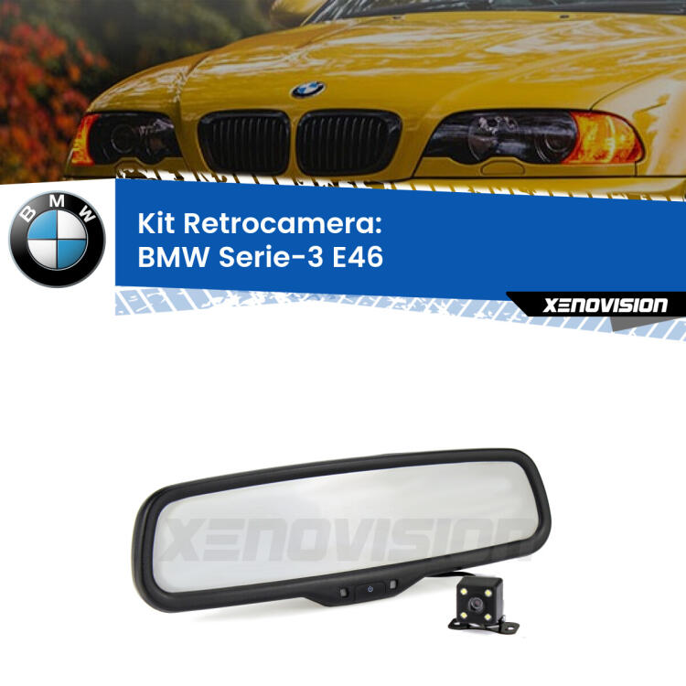 Kit Telecamera Parcheggio e Specchietto retrovisore con display invisibile per BMW Serie-3 E46. Spento è identico all’originale. In retromarcia, l’immagine appare in un riquadro prima invisibile