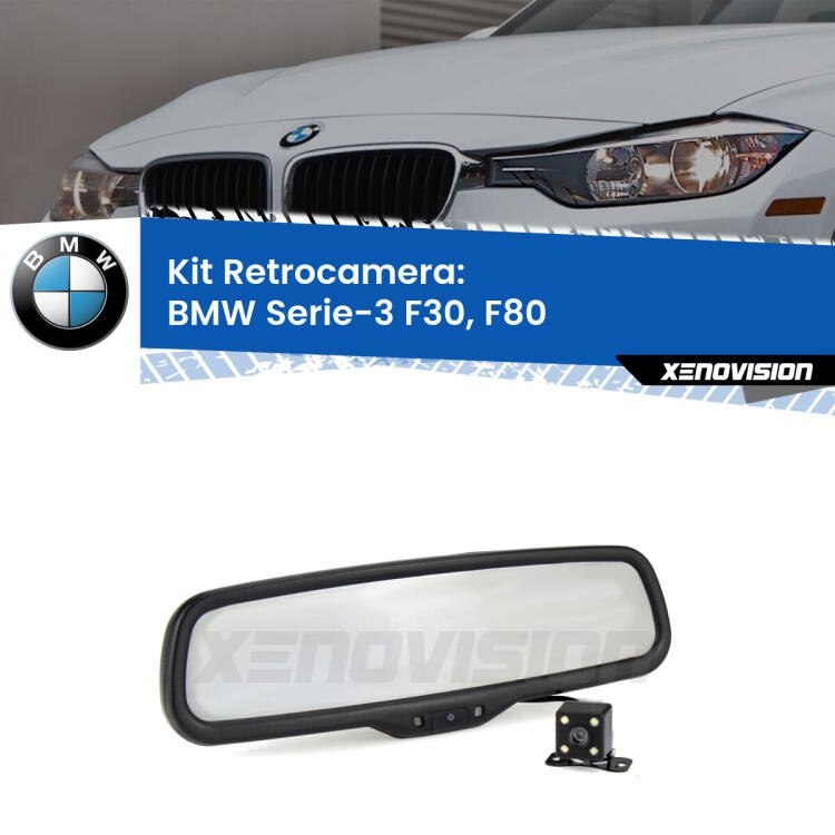 Kit Telecamera Parcheggio e Specchietto retrovisore con display invisibile per BMW Serie-3 F30, F80. Spento è identico all’originale. In retromarcia, l’immagine appare in un riquadro prima invisibile