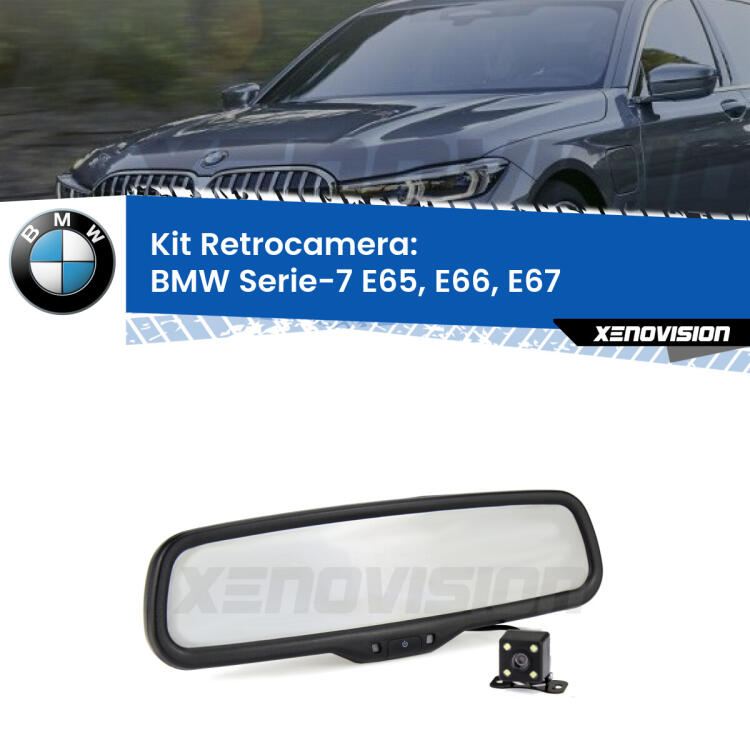 Kit Telecamera Parcheggio e Specchietto retrovisore con display invisibile per BMW Serie-7 E65, E66, E67. Spento è identico all’originale. In retromarcia, l’immagine appare in un riquadro prima invisibile