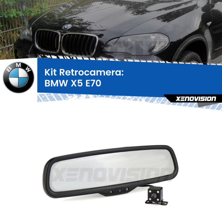 Kit Telecamera Parcheggio e Specchietto retrovisore con display invisibile per BMW X5 E70. Spento è identico all’originale. In retromarcia, l’immagine appare in un riquadro prima invisibile