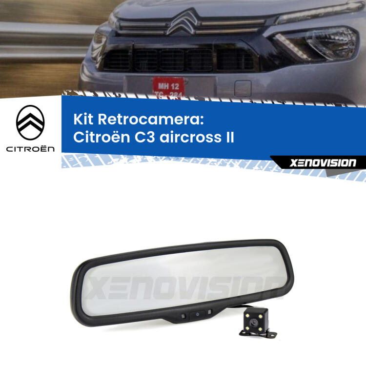Kit Telecamera Parcheggio e Specchietto retrovisore con display invisibile per Citroën C3 aircross II. Spento è identico all’originale. In retromarcia, l’immagine appare in un riquadro prima invisibile