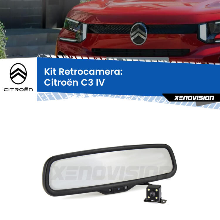 Kit Telecamera Parcheggio e Specchietto retrovisore con display invisibile per Citroën C3 IV. Spento è identico all’originale. In retromarcia, l’immagine appare in un riquadro prima invisibile