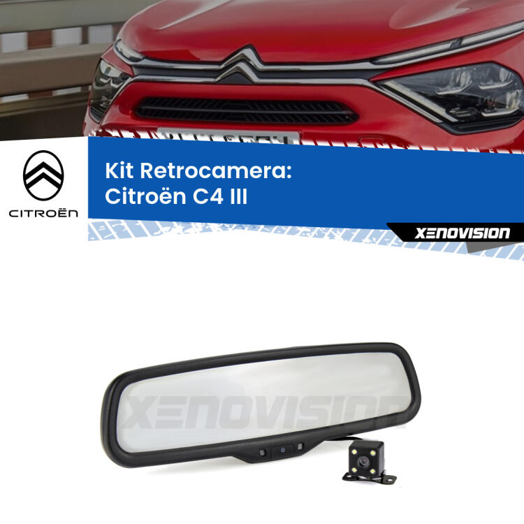 Kit Telecamera Parcheggio e Specchietto retrovisore con display invisibile per Citroën C4 III. Spento è identico all’originale. In retromarcia, l’immagine appare in un riquadro prima invisibile