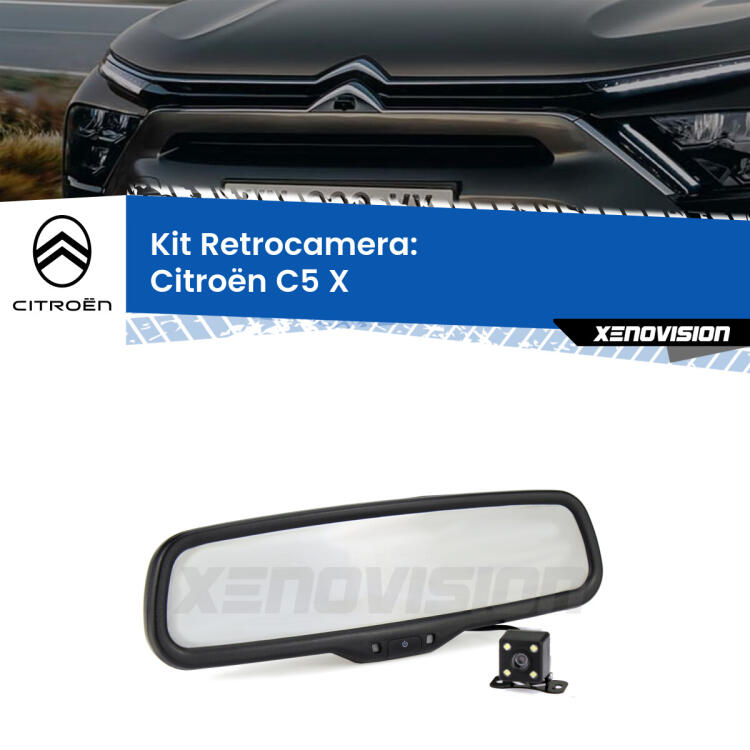 Kit Telecamera Parcheggio e Specchietto retrovisore con display invisibile per Citroën C5 X . Spento è identico all’originale. In retromarcia, l’immagine appare in un riquadro prima invisibile