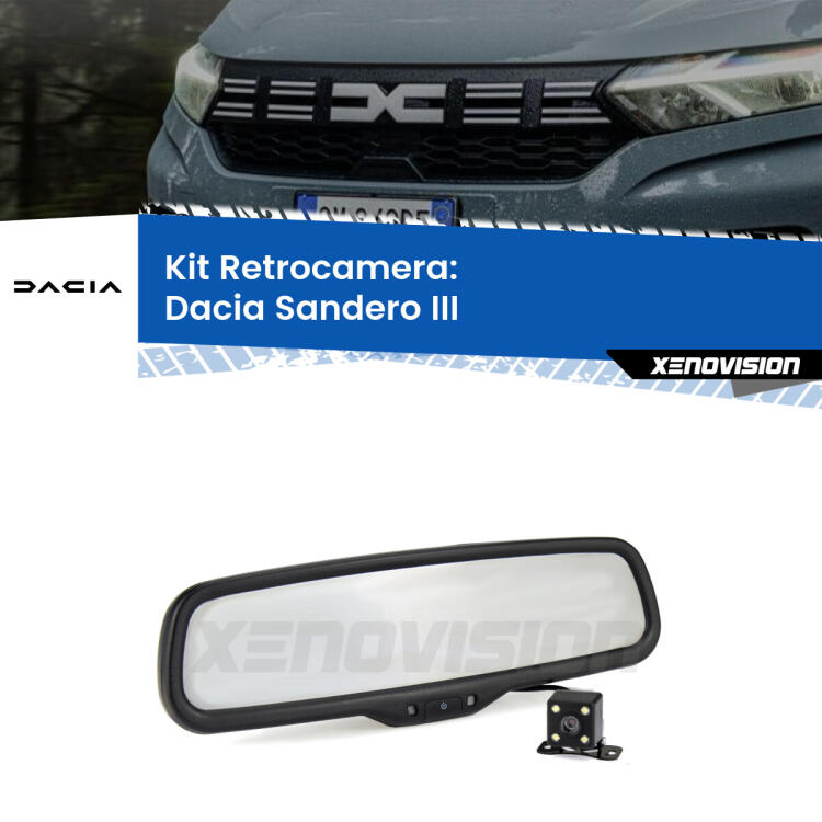 Kit Telecamera Parcheggio e Specchietto retrovisore con display invisibile per Dacia Sandero III . Spento è identico all’originale. In retromarcia, l’immagine appare in un riquadro prima invisibile