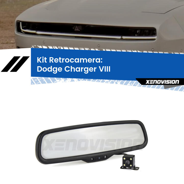 Kit Telecamera Parcheggio e Specchietto retrovisore con display invisibile per Dodge Charger VIII. Spento è identico all’originale. In retromarcia, l’immagine appare in un riquadro prima invisibile