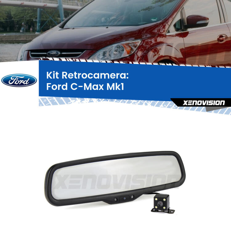 Kit Telecamera Parcheggio e Specchietto retrovisore con display invisibile per Ford C-Max Mk1. Spento è identico all’originale. In retromarcia, l’immagine appare in un riquadro prima invisibile