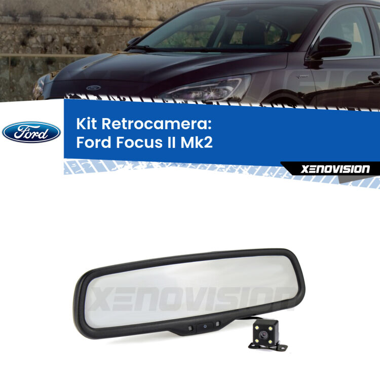 Kit Telecamera Parcheggio e Specchietto retrovisore con display invisibile per Ford Focus Mk2. Spento è identico all’originale. In retromarcia, l’immagine appare in un riquadro prima invisibile