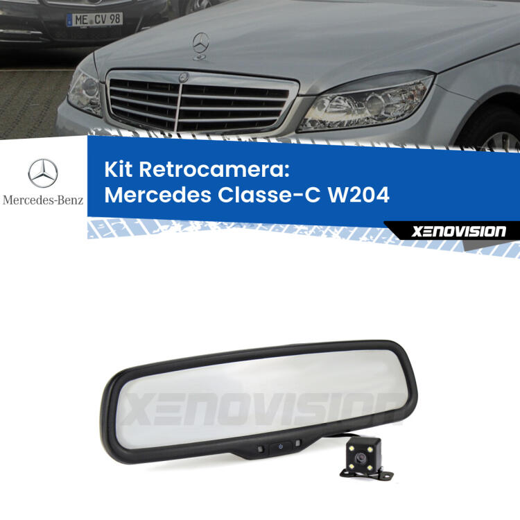 Kit Telecamera Parcheggio e Specchietto retrovisore con display invisibile per Mercedes Classe-C W204. Spento è identico all’originale. In retromarcia, l’immagine appare in un riquadro prima invisibile