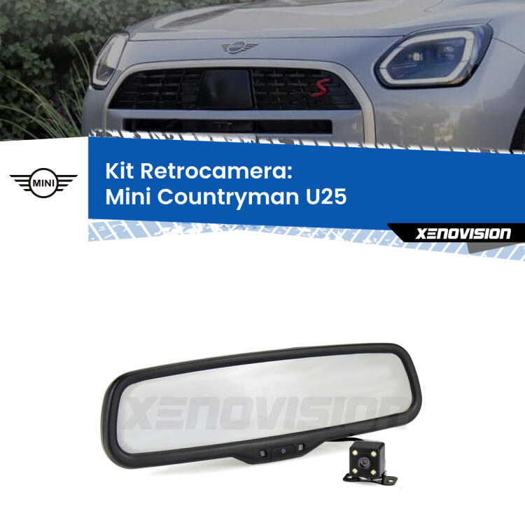Kit Telecamera Parcheggio e Specchietto retrovisore con display invisibile per Mini Countryman U25. Spento è identico all’originale. In retromarcia, l’immagine appare in un riquadro prima invisibile