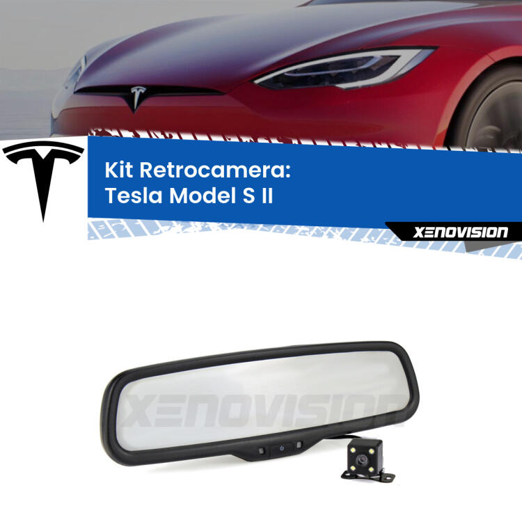 Kit Telecamera Parcheggio e Specchietto retrovisore con display invisibile per Tesla Model S II. Spento è identico all’originale. In retromarcia, l’immagine appare in un riquadro prima invisibile