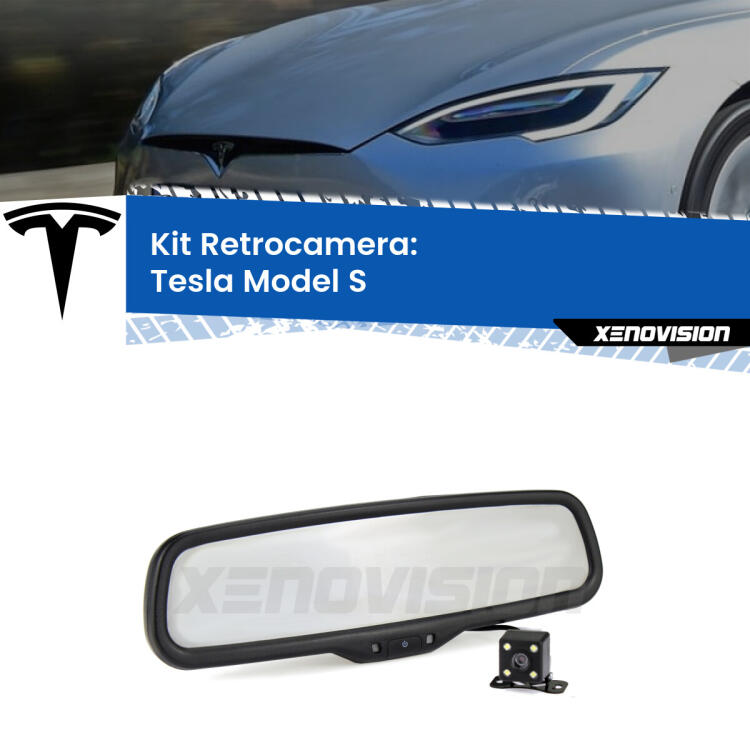 Kit Telecamera Parcheggio e Specchietto retrovisore con display invisibile per Tesla Model S . Spento è identico all’originale. In retromarcia, l’immagine appare in un riquadro prima invisibile