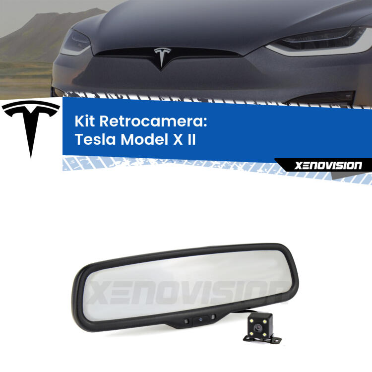Kit Telecamera Parcheggio e Specchietto retrovisore con display invisibile per Tesla Model X II. Spento è identico all’originale. In retromarcia, l’immagine appare in un riquadro prima invisibile