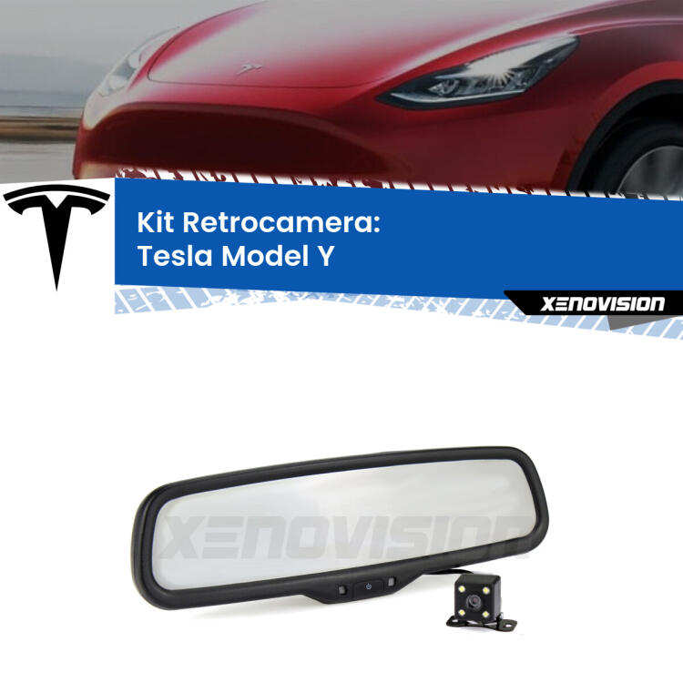 Kit Telecamera Parcheggio e Specchietto retrovisore con display invisibile per Tesla Model Y . Spento è identico all’originale. In retromarcia, l’immagine appare in un riquadro prima invisibile